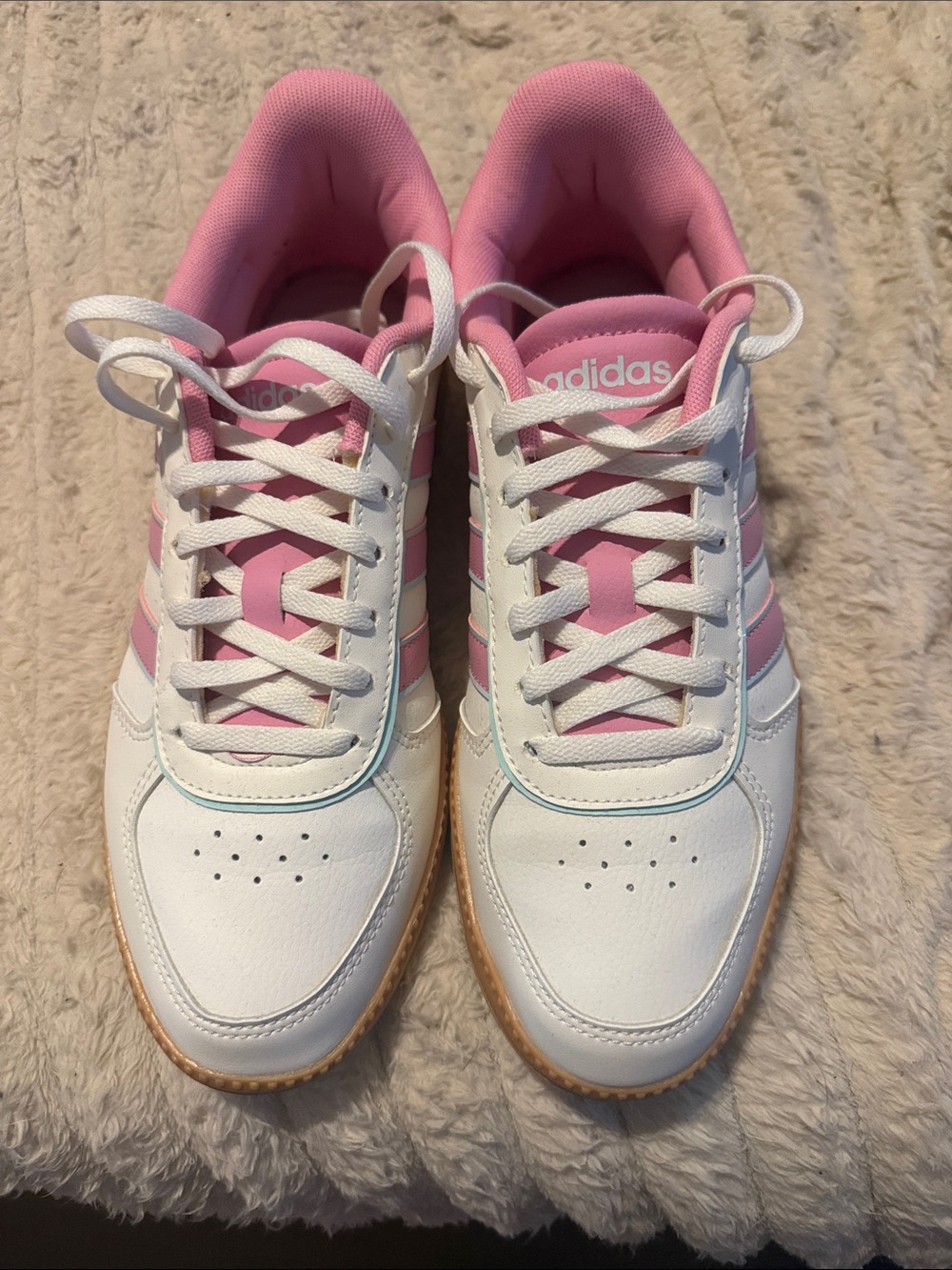 Adidas Cloud Foam Plus White and Pink Classic Low-Top Sneakers